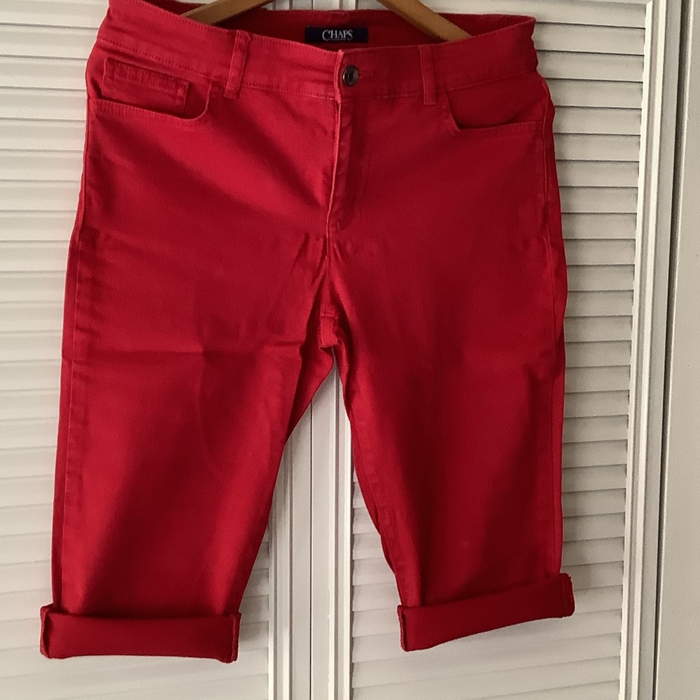 Chaps Red Rolled-Cuff Capri Jeans